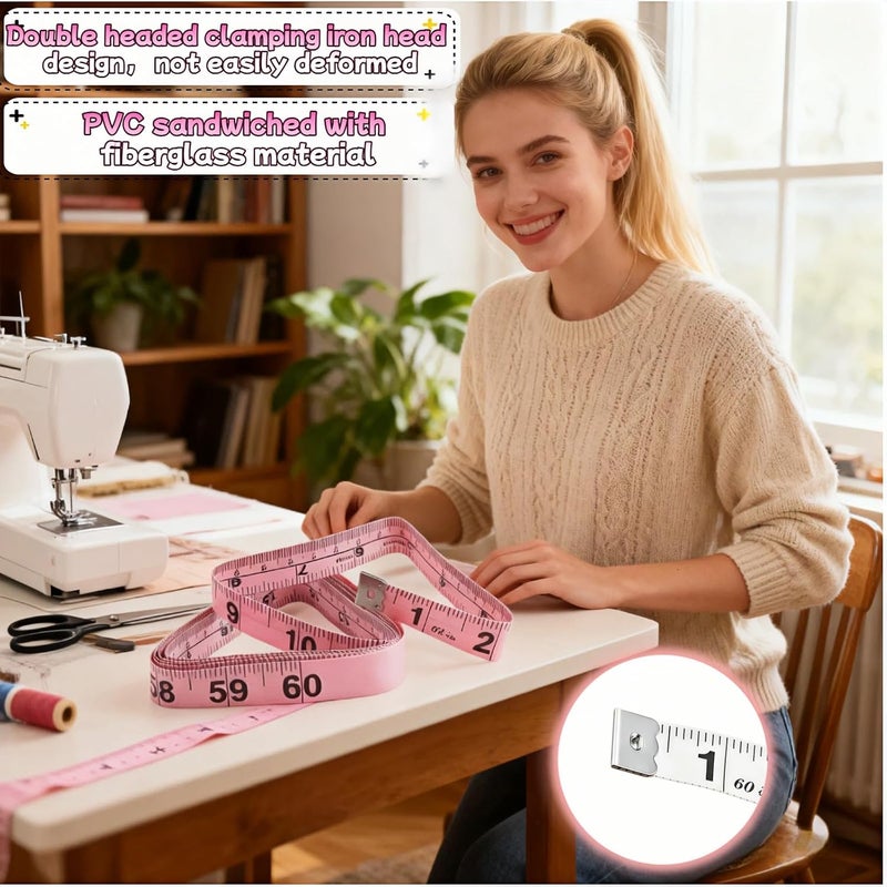 BUBBLE-FLY Professional Dual Scale Measuring Tape Set, 60 Inch/150 CM,2-Pack 60" Soft Flexible Tape Measure, Dual Scale Pink & White for Body & Fabric Sewing Tailoring Craft - Image 2